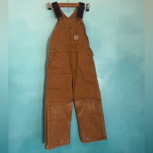 Carhartt Insulated Tan Brown Duck Work Overalls with Black Straps